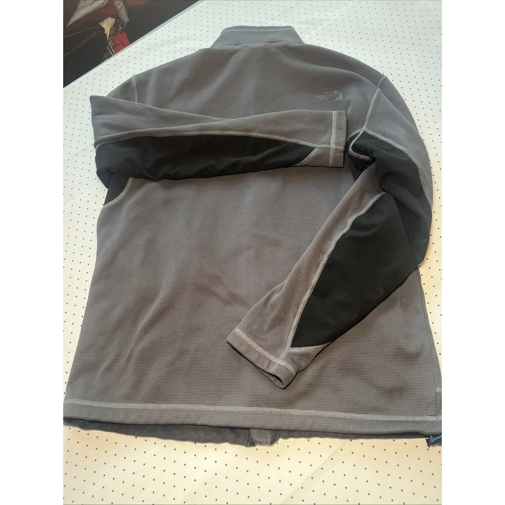 The North Face Men's Large Full Zip Grid Fleece Jacket Gray Black Performance